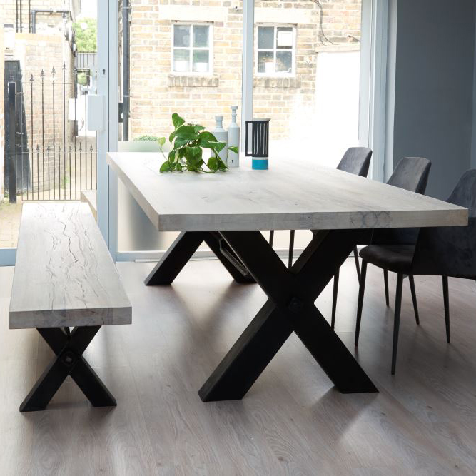 White Dining Table With Metal Chairs - Farmhouse dining table with